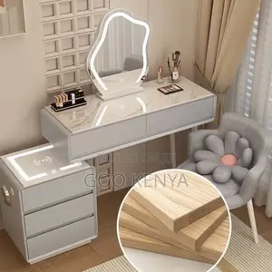 Home Dressing Table; Elegant Wood Makeup Table With Storage and Stool
