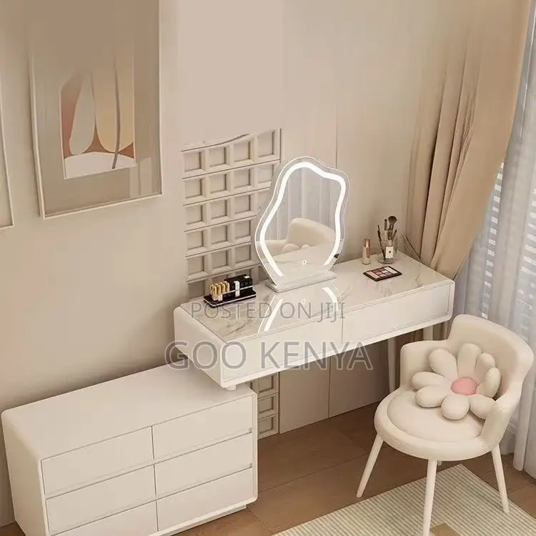 Home Dressing Table; Elegant Wood Makeup Table With Storage and Stool
