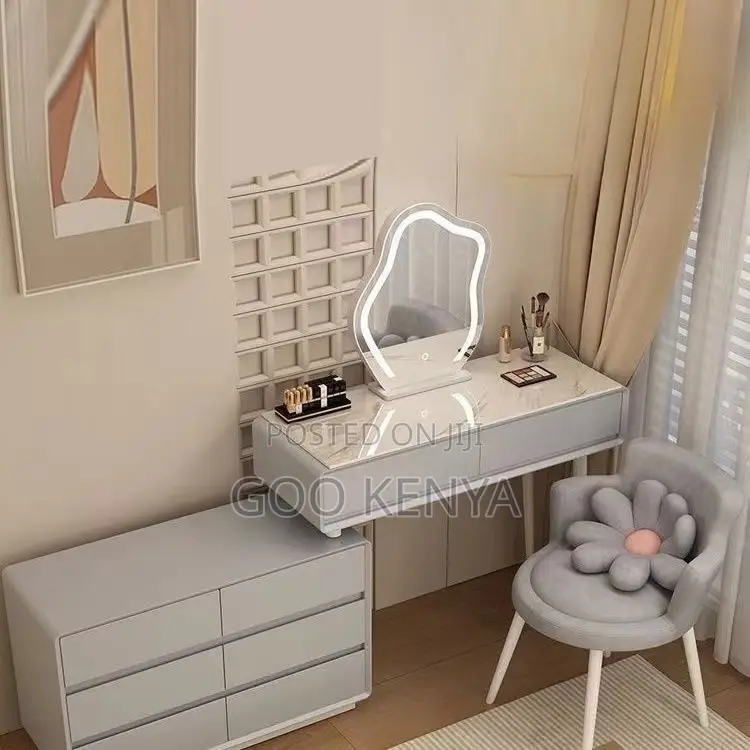 Home Dressing Table; Elegant Wood Makeup Table With Storage and Stool