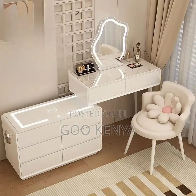 Home Dressing Table; Elegant Wood Makeup Table With Storage and Stool
