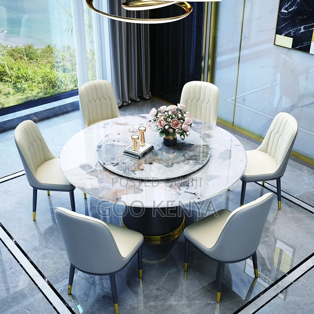 Home Dining Set; Modern Round Dining Set With Sintered Stone Top