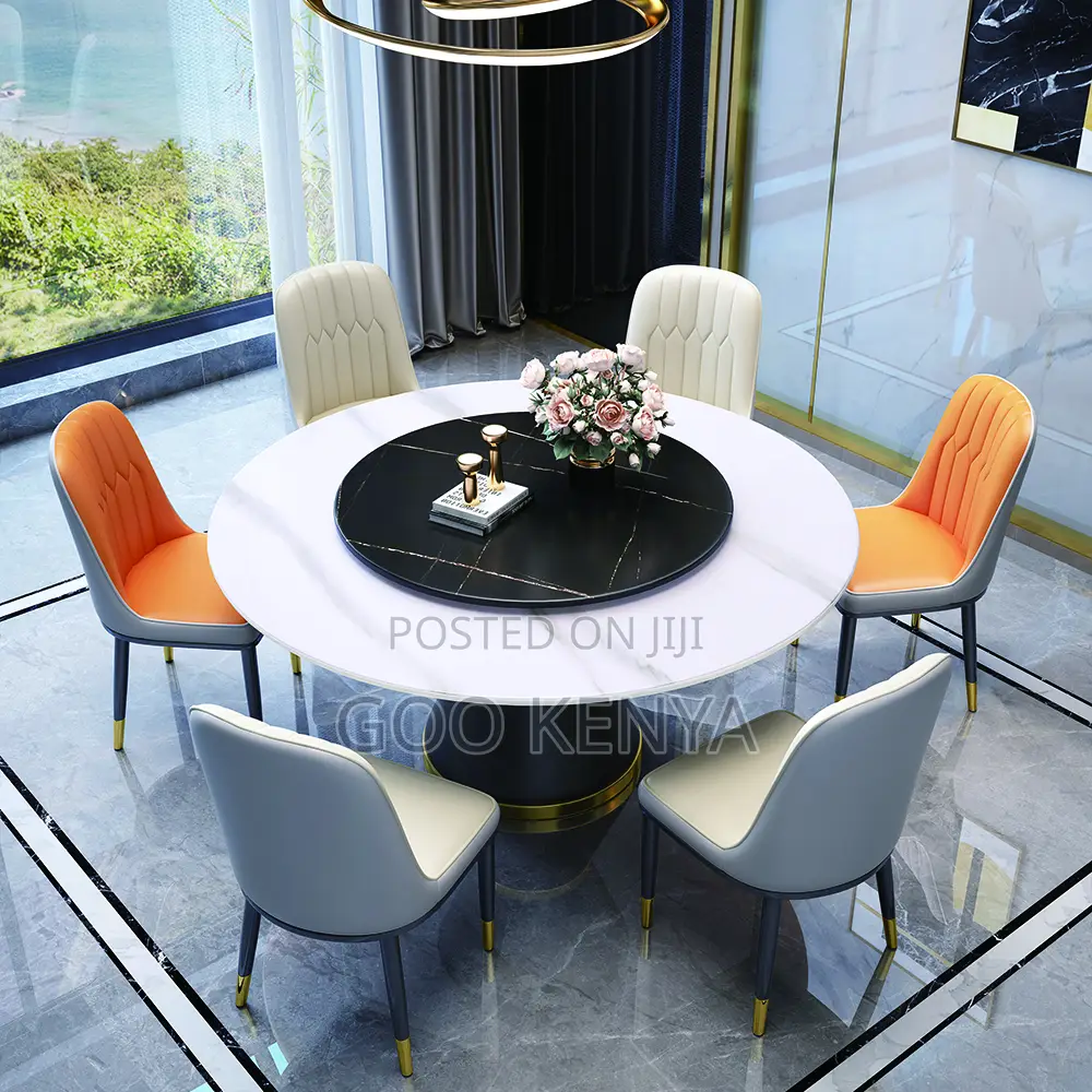 Home Dining Set; Modern Round Dining Set With Sintered Stone Top