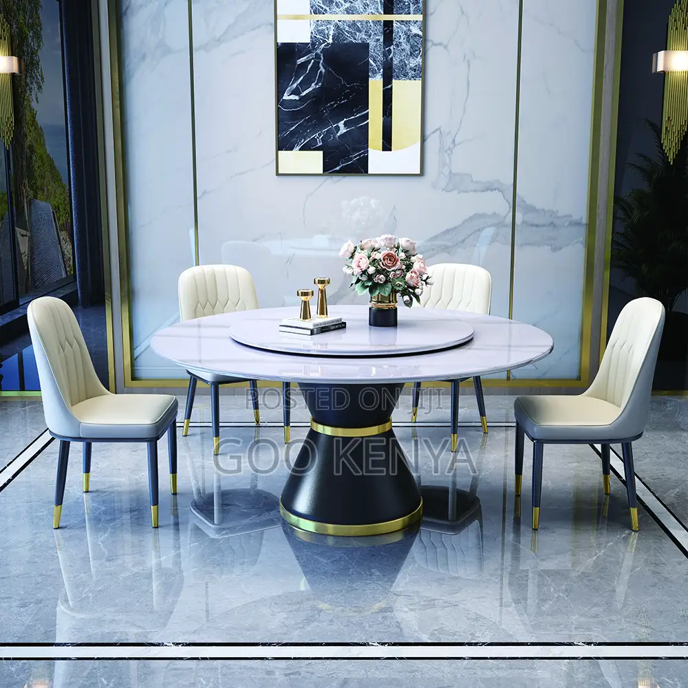 Home Dining Set; Modern Round Dining Set With Sintered Stone Top