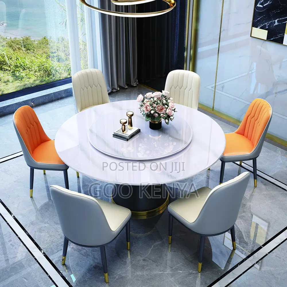 Home Dining Set; Modern Round Dining Set With Sintered Stone Top