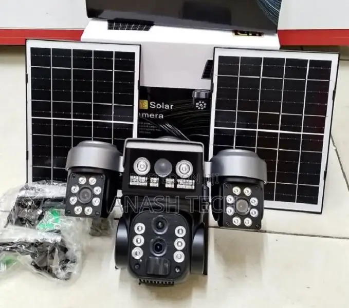 Secured New Model 3 Screen V380 Triple Lens 4g PTZ Solar Camera