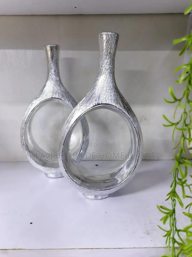 Decorative Ceramic Silver Hollow Flower Vase - thumbnail 2