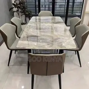 Home Dining Set; 6-Seat Durable Rock Stone Marble Dining Set
