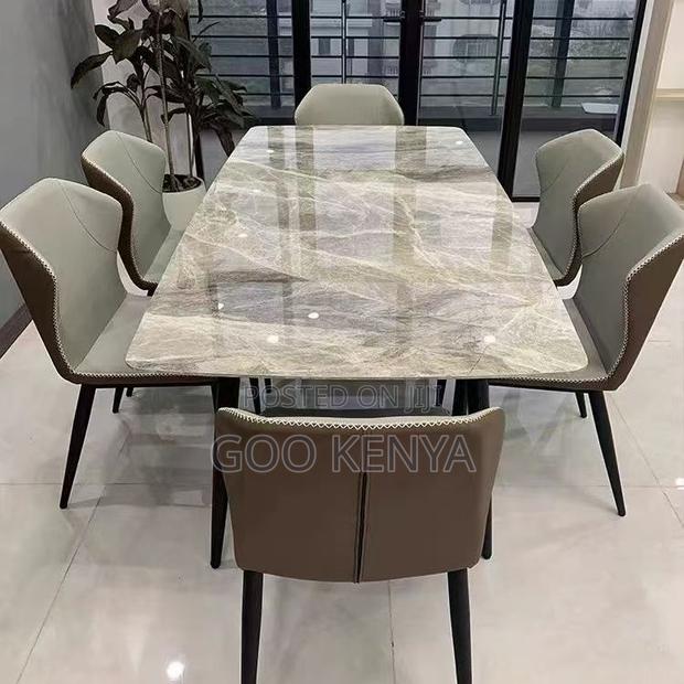 Home Dining Set; 6-Seat Durable Rock Stone Marble Dining Set - main view