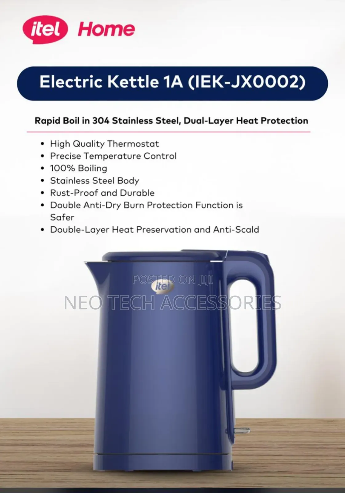 Itel Electric Kettle 1a Rustproof and Durable