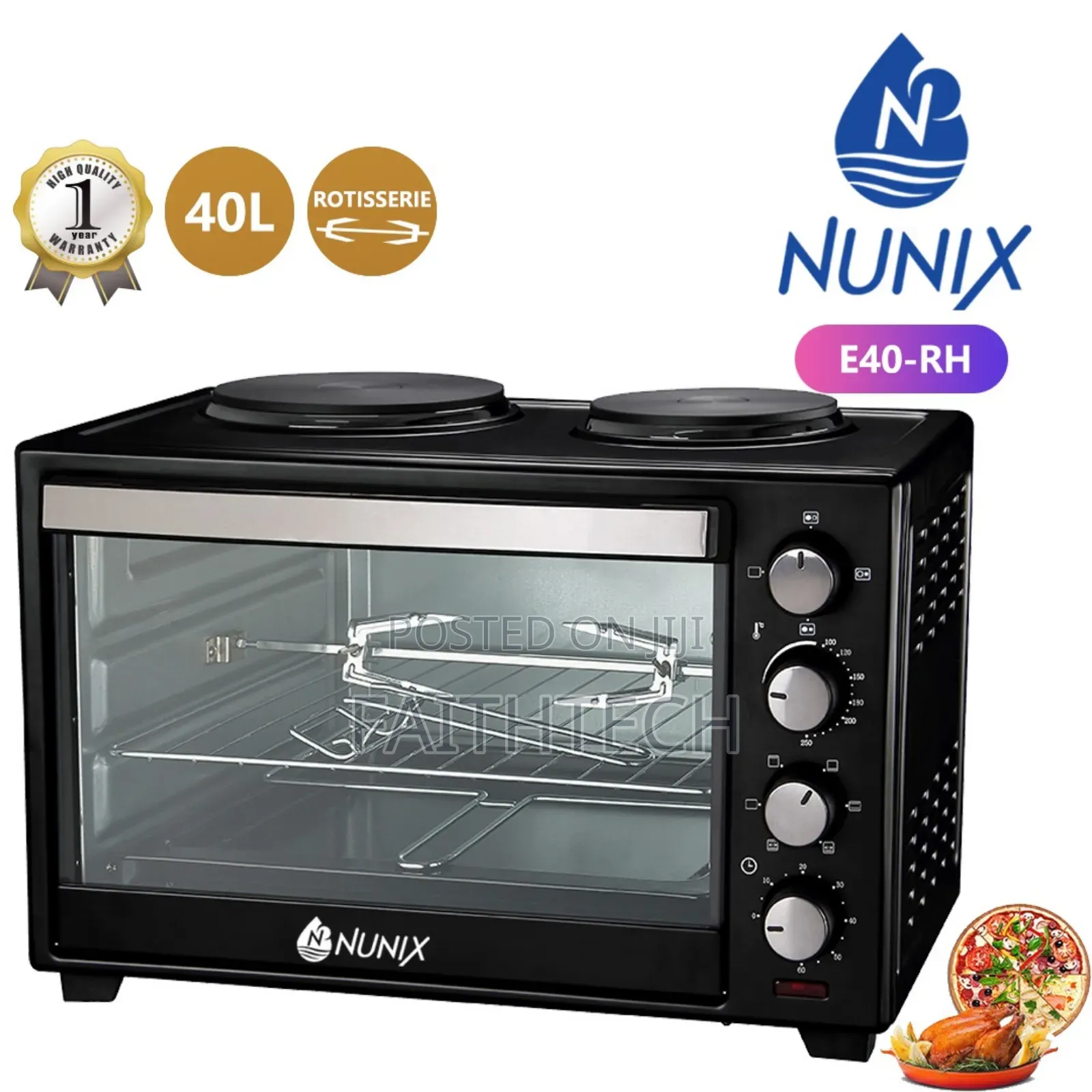Nunix 4 Knob Settings 40 Litres Electric Rotisserie Oven