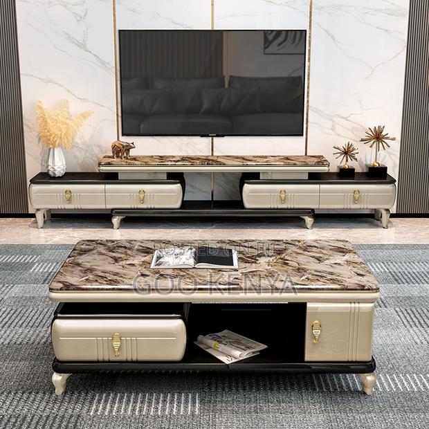 Home Tv Table Set; Designer Marble Coffee Table With Matching Console