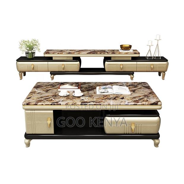 Home Tv Table Set; Designer Marble Coffee Table With Matching Console - thumbnail 3