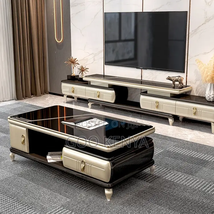 Home Tv Table Set; Designer Marble Coffee Table With Matching Console