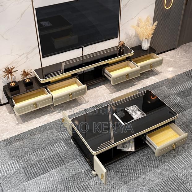 Home Tv Table Set; Designer Marble Coffee Table With Matching Console - thumbnail 6