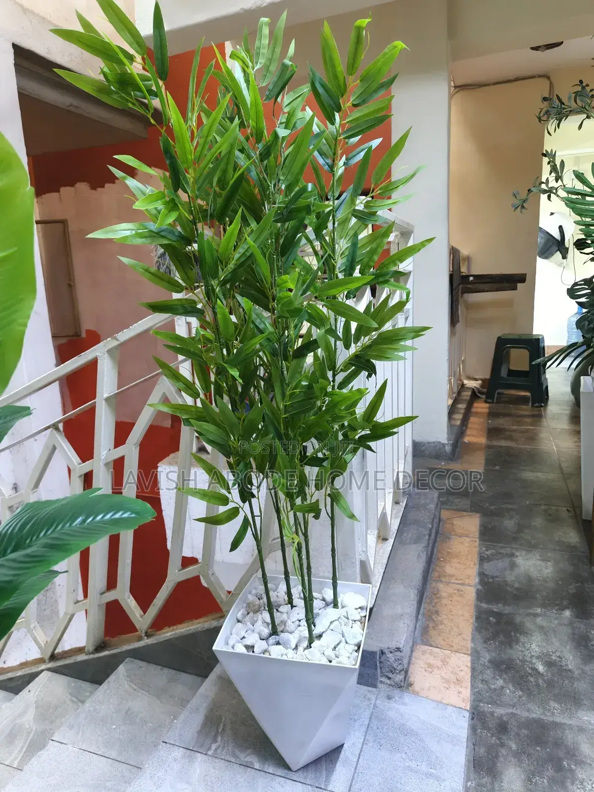 Artificial Bamboo Plant in a White Hexagonal Pot