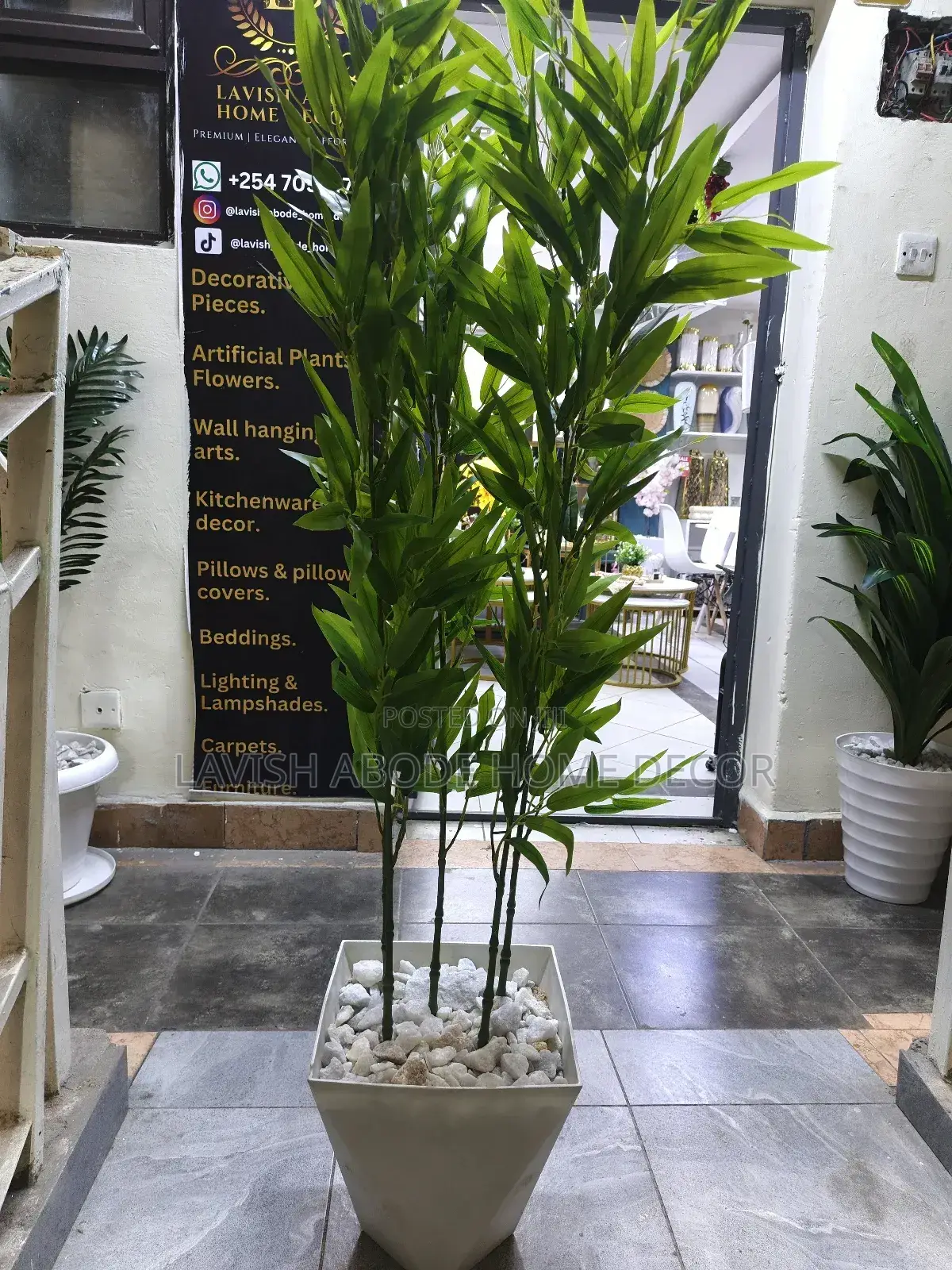 Artificial Bamboo Plant in a White Hexagonal Pot