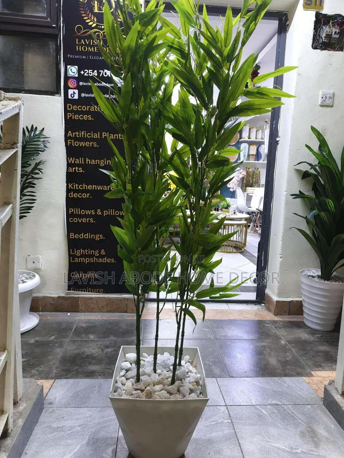 Artificial Bamboo Plant in a White Hexagonal Pot