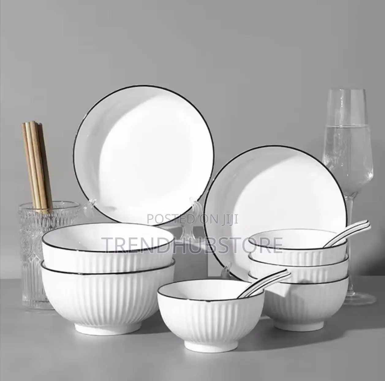 Clearance Deal!12pcs Ceramic Soup Bowls With Elegant Black Rim