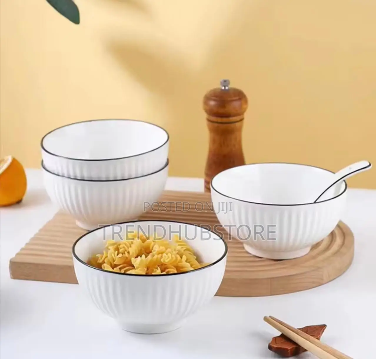 Clearance Deal!12pcs Ceramic Soup Bowls With Elegant Black Rim
