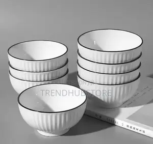 Clearance Deal!12pcs Ceramic Soup Bowls With Elegant Black Rim