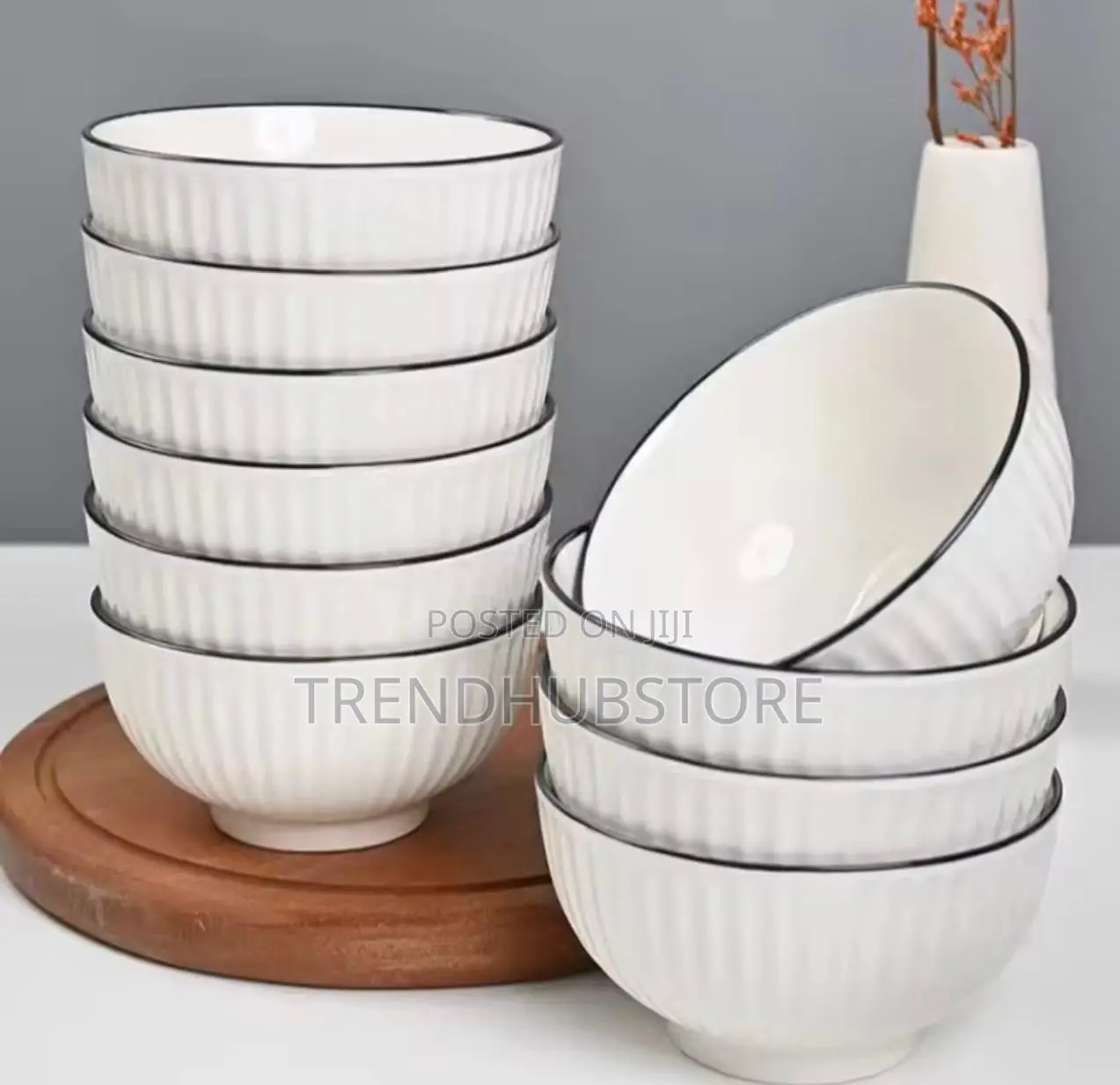 Clearance Deal!12pcs Ceramic Soup Bowls With Elegant Black Rim