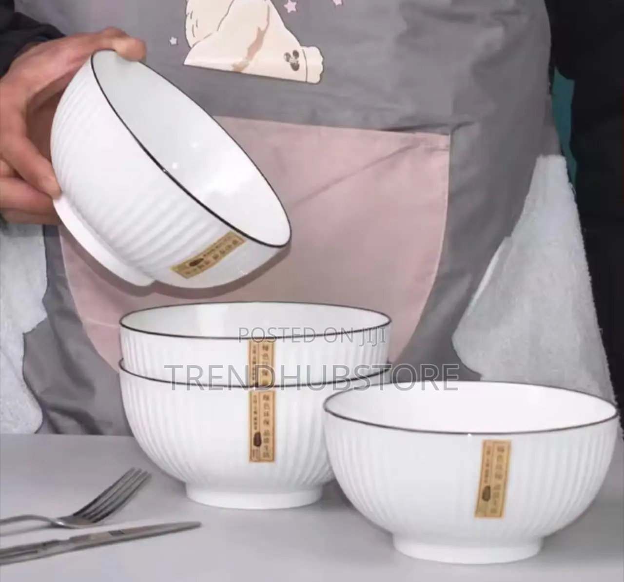 Clearance Deal!12pcs Ceramic Soup Bowls With Elegant Black Rim