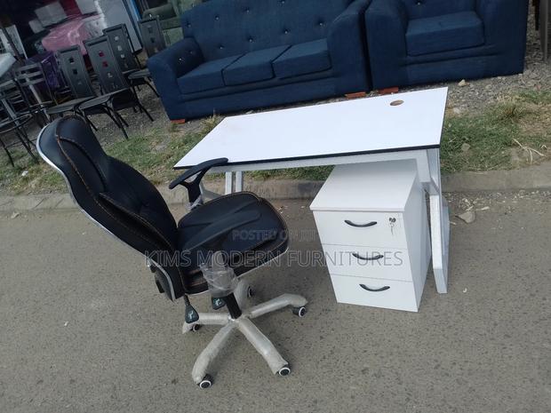 Leather Office Chair+ 1.2m Desk Metal Stands and Locable Drawers