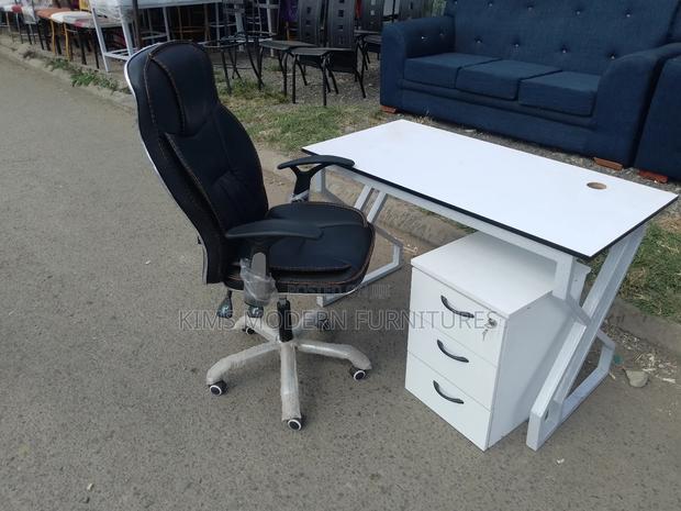 Office Chair and 1.2m Desk and It's Locable Drawers White Set - main view