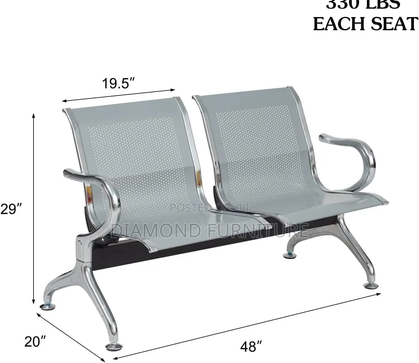 2-Link Non-Padded Durable Office Waiting Bench