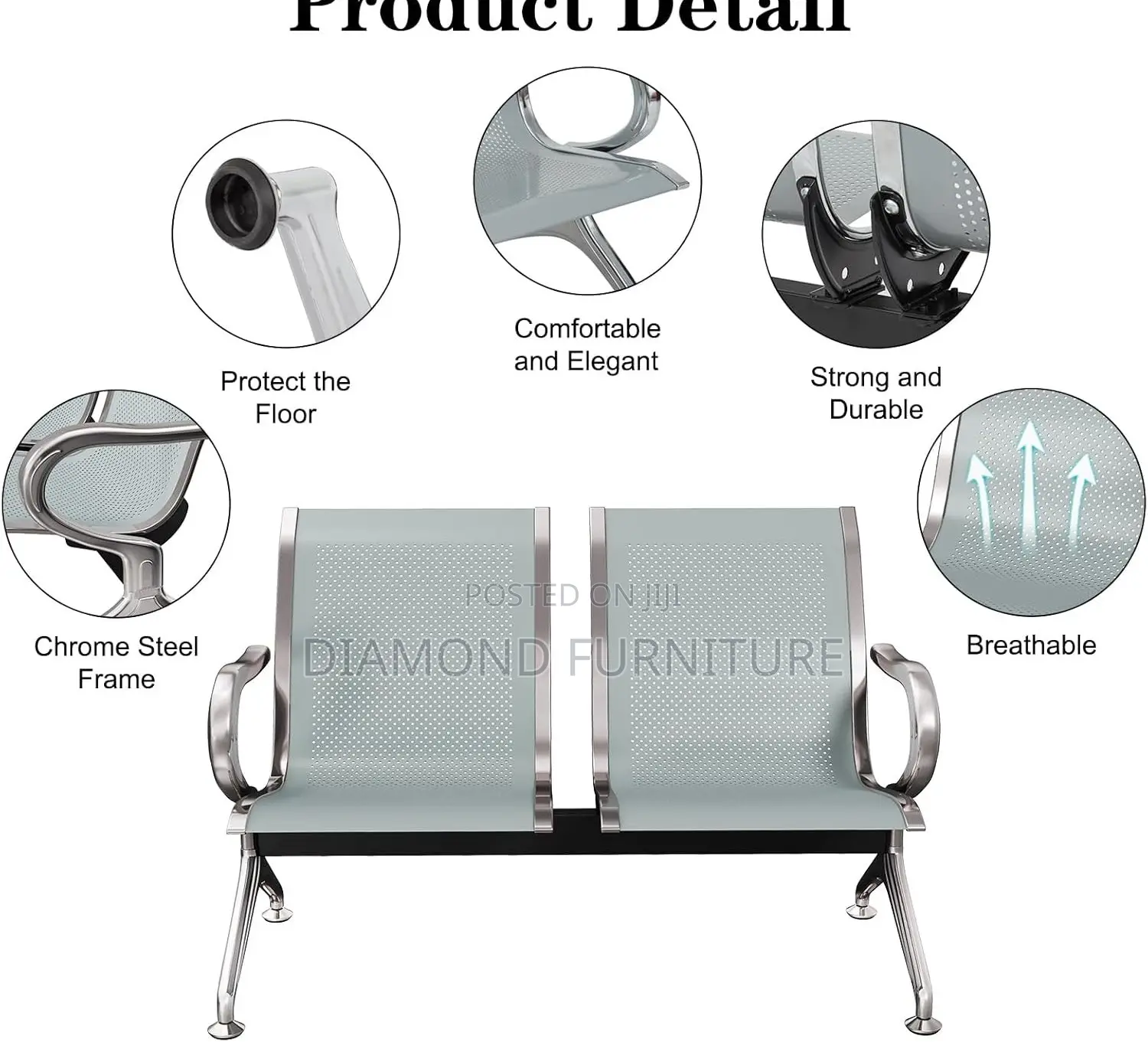 2-Link Non-Padded Durable Office Waiting Bench