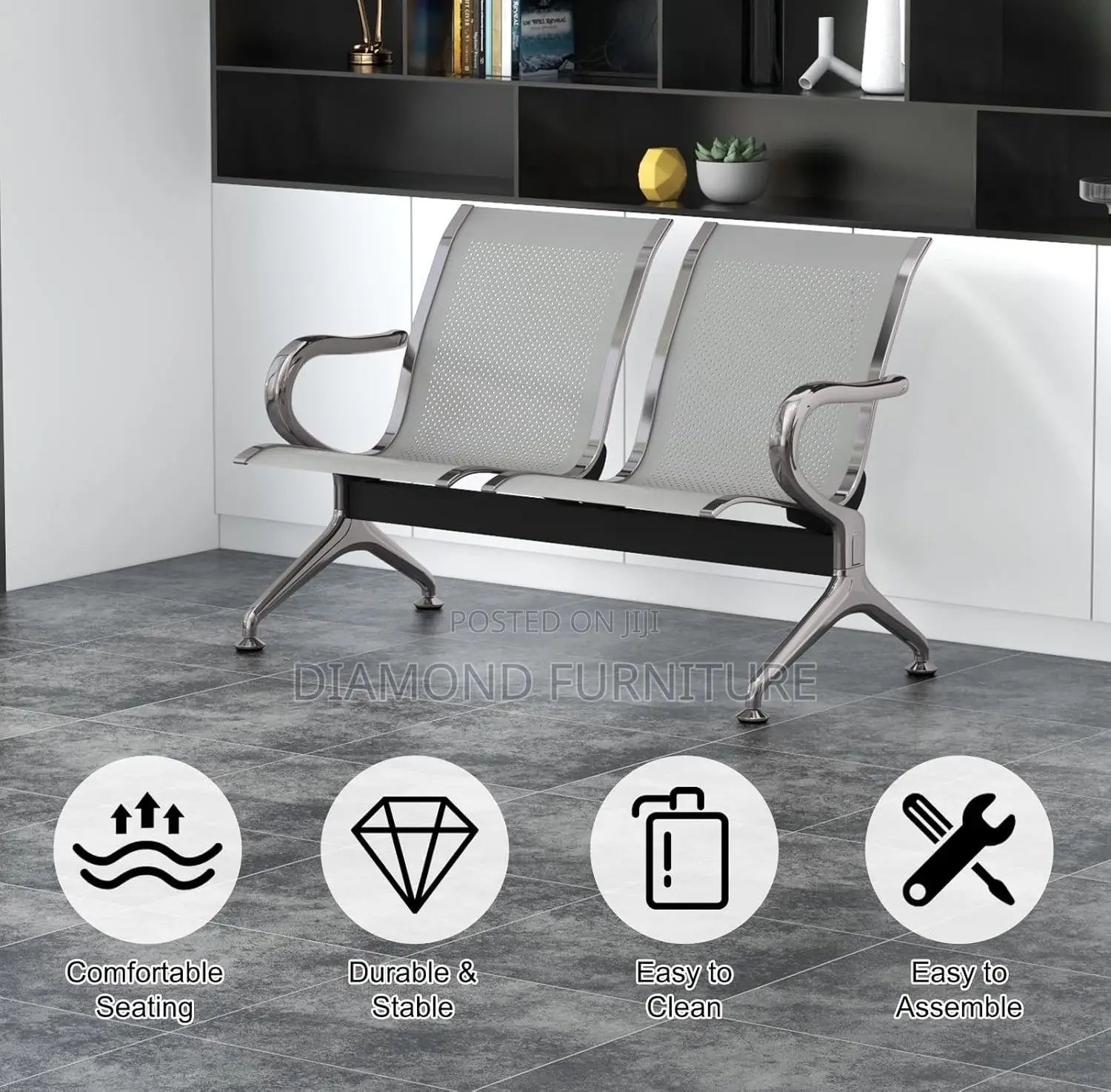 2-Link Non-Padded Durable Office Waiting Bench