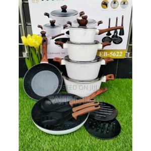 15 Pieces White With Wooden Handle Edenburg Cookware Pots Set - thumbnail 2