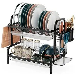 2- Layer Stainless Steel Dish Drainer Rack 2- Tier Space Saving Design