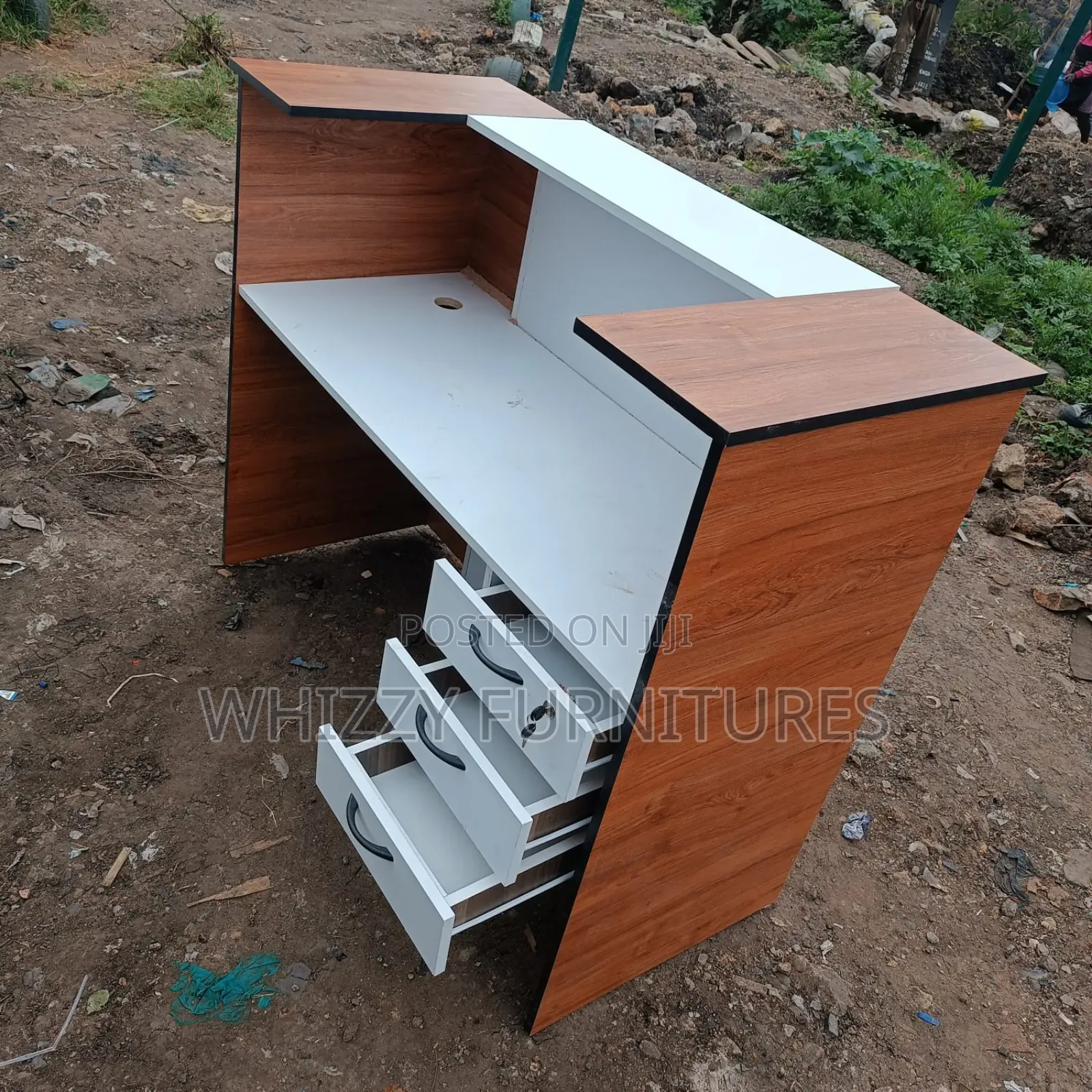 2.4 M Reception Desk With a Wood and White Finish
