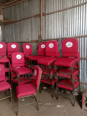 Church Chairs, Red With Logo and Powder Coated Frame ,
