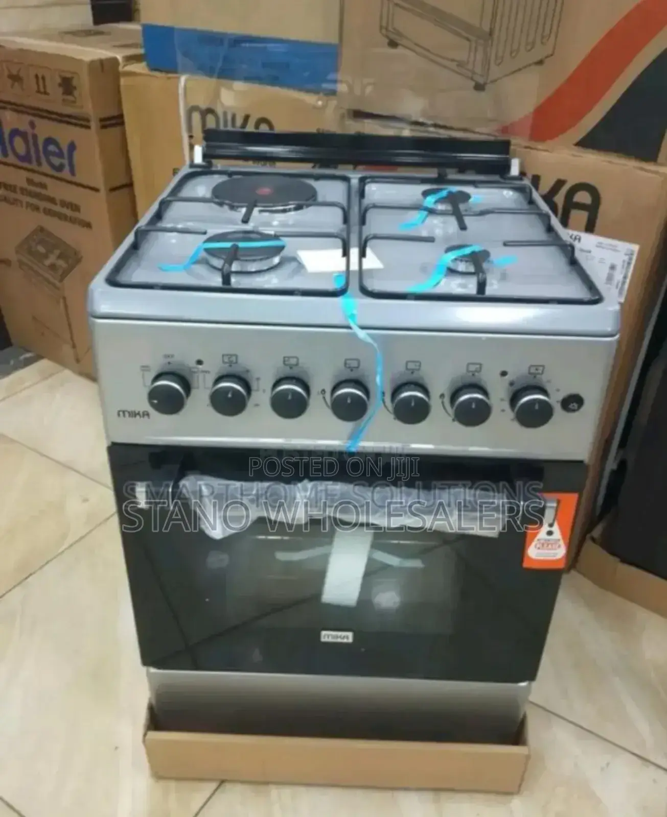 Color White. Mika 58by58 Standing Cooker. 3+1