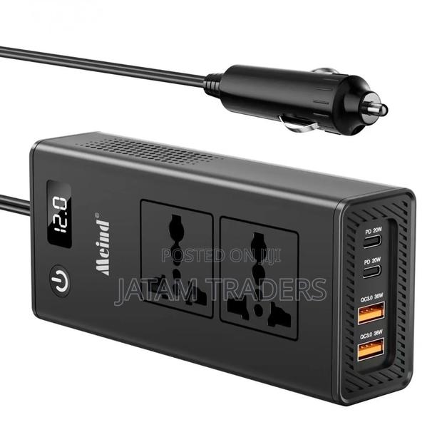 Car Inverter With 2 Type C and Usb Ports, 200 Watts