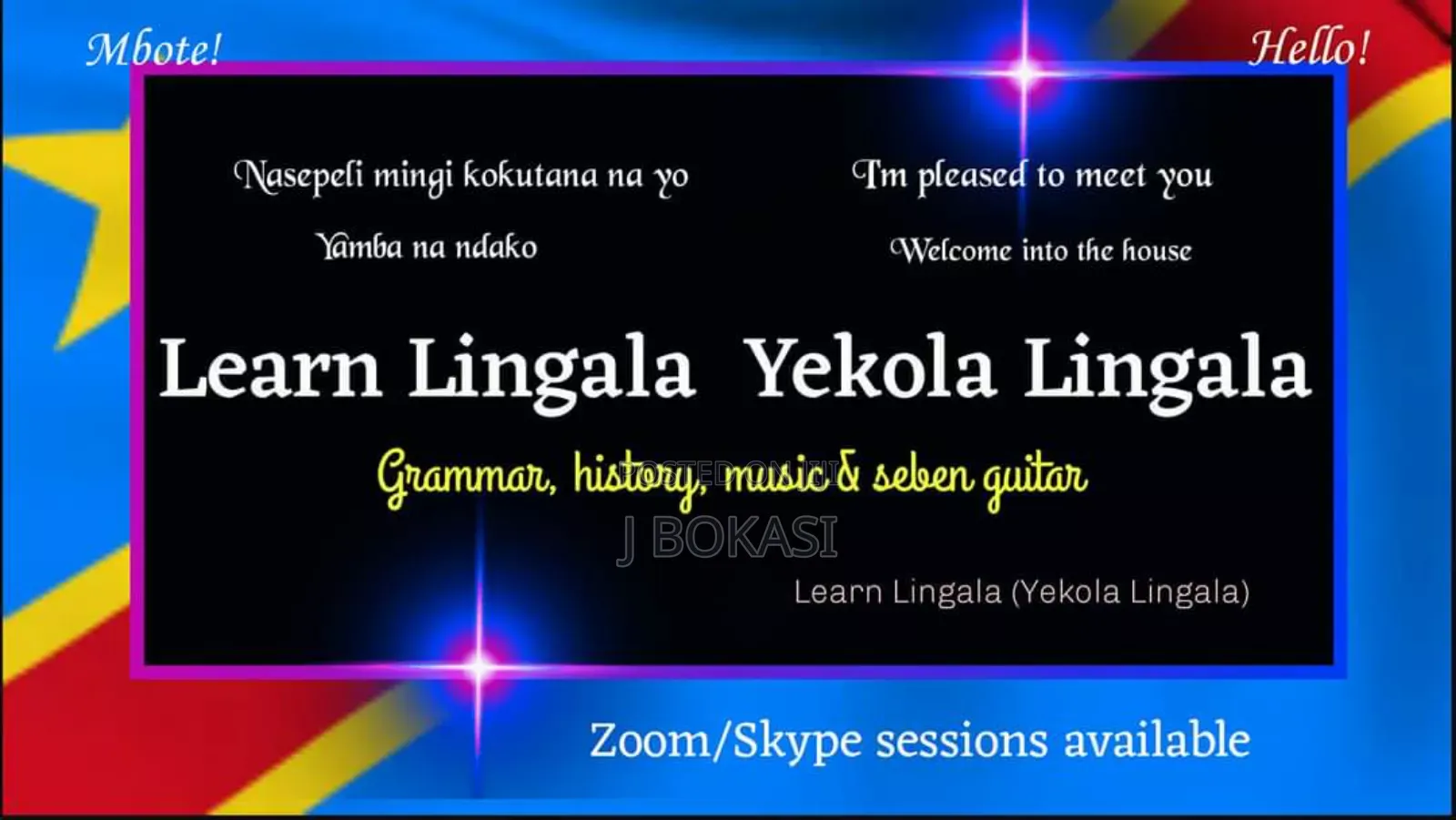 French, Spanish, Swahili, Portuguese, Lingala, English, Chinese Lesson