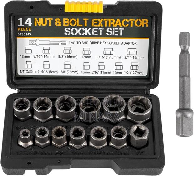 14 Pcs, Bolt Extractor Set, Rounded Nut Removal Tool, 3/8” Drive