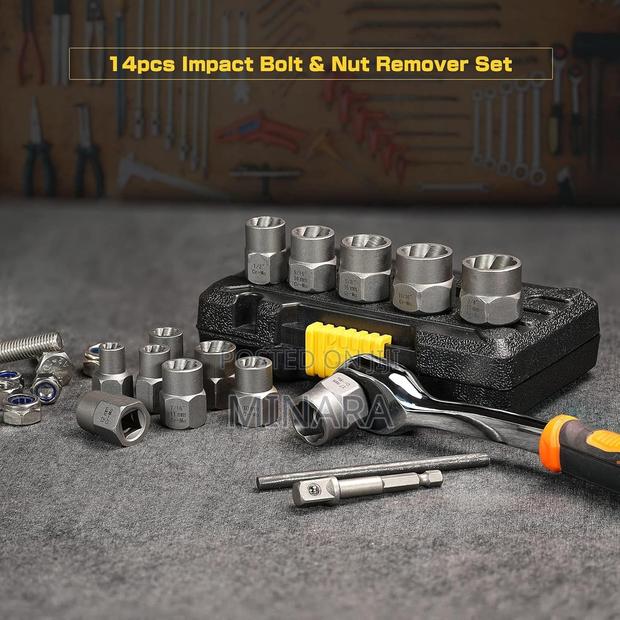14 Pcs, Bolt Extractor Set, Rounded Nut Removal Tool, 3/8” Drive - thumbnail 5