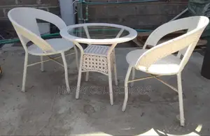 Outdoor Unique White Cane 2 Chair With 1 Table Set