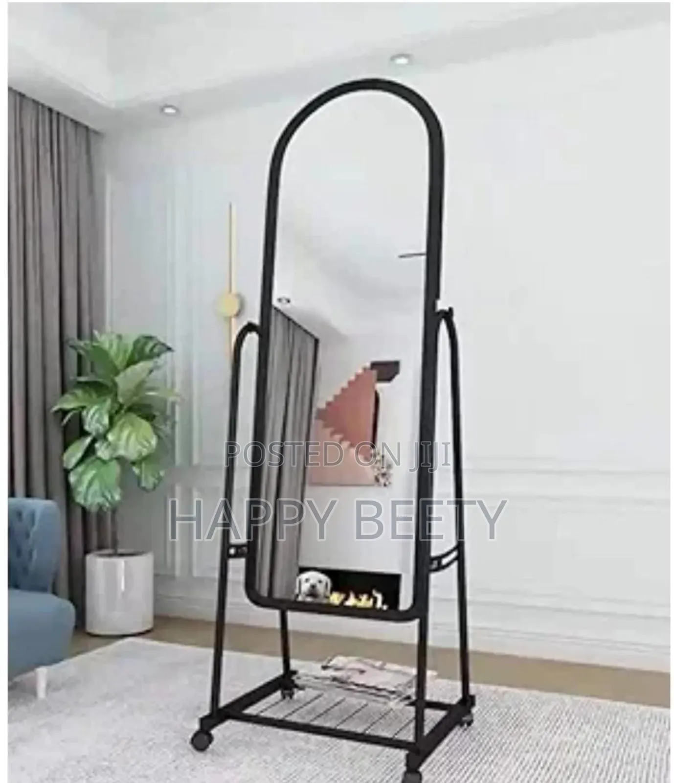 Metal Framed Dressingstanding Mirror, Full Body Mirror With Wheels