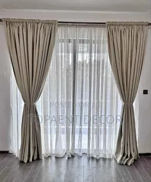 Beige,2 Piece Elegant Window Curtains With Sheers