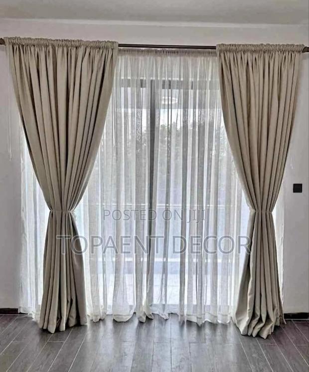 Beige,2 Piece Elegant Window Curtains With Sheers - main view