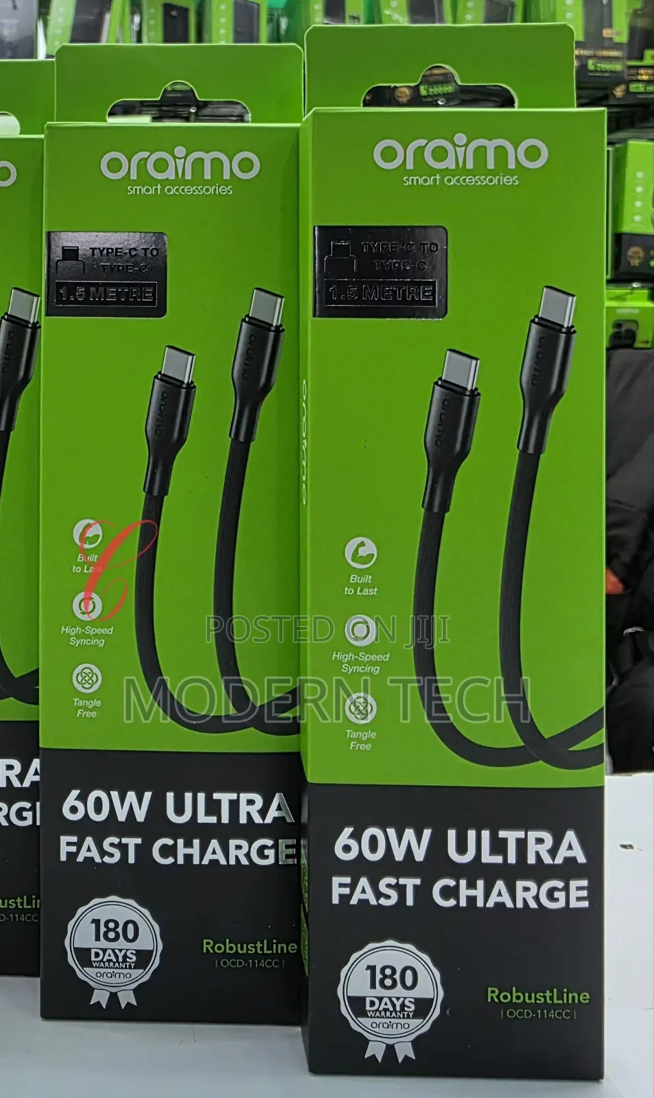 Oraimo Braid 3a 60w Fast Charging Type-C to Type-C Cable 1m
