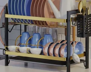 Elegant Black/ Gold Finish, 2 Tier Advanced Dish Rack