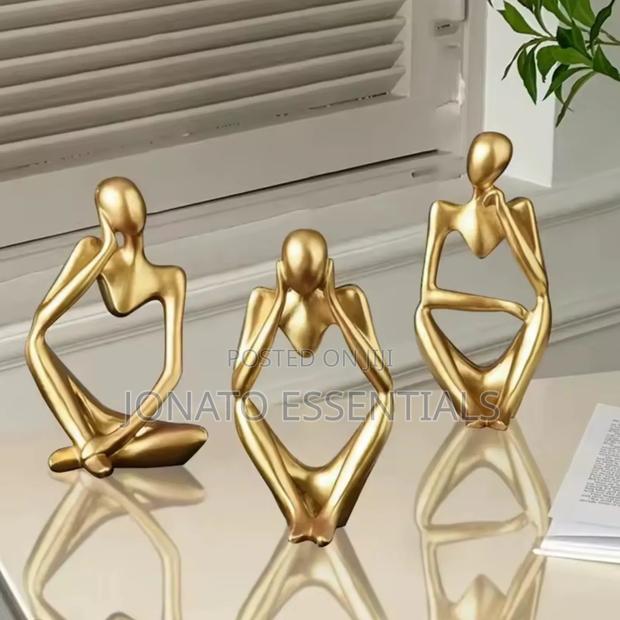 Golden Abstract Thinker Sculpture, Luxury Home Table Decor