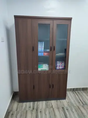 3-Door Glass Panels Secure Organization Wooden Cabinet