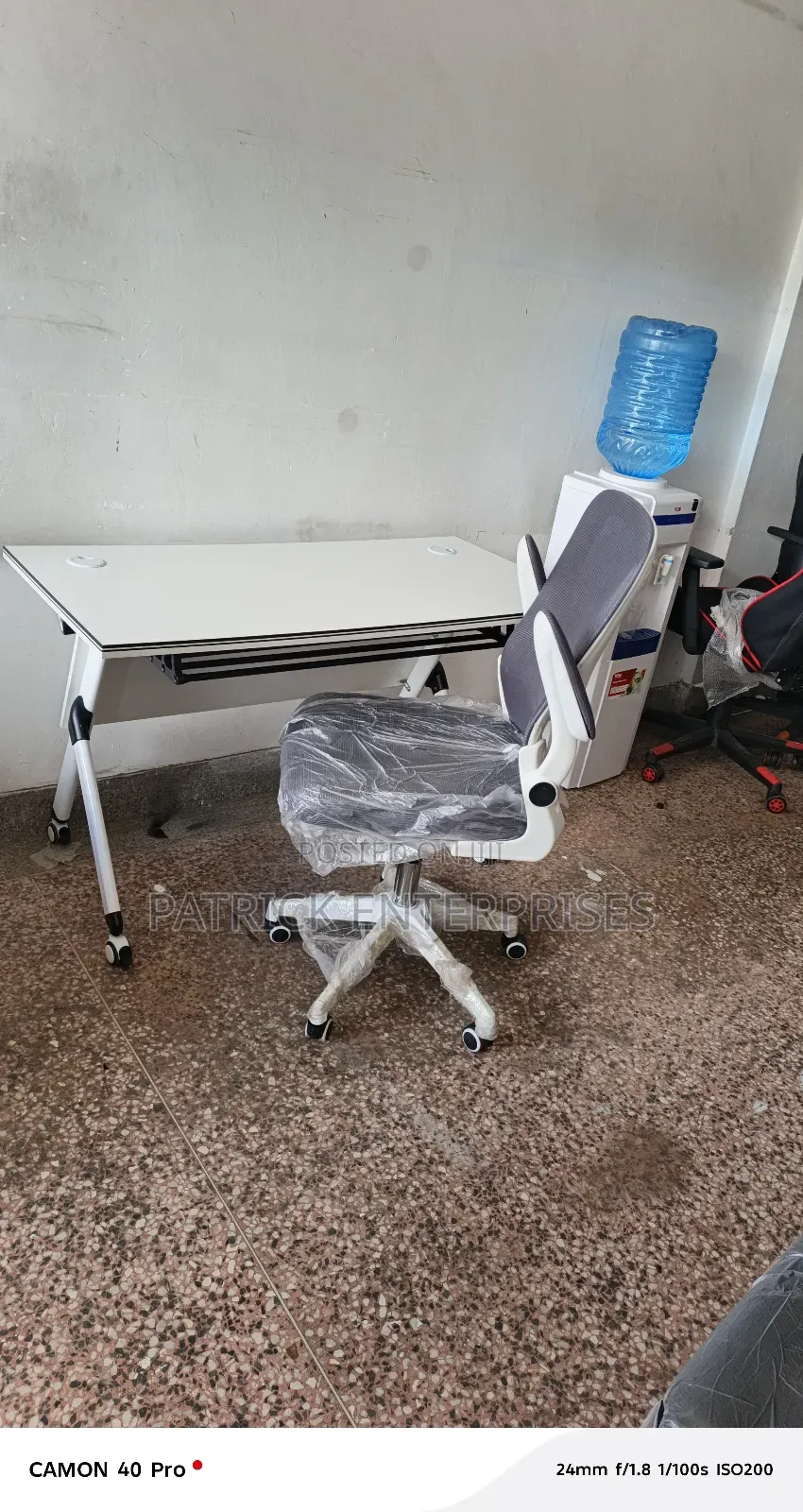 Modern Foldable Study/ Office Desk + Mid Back White Orthopedic Chair