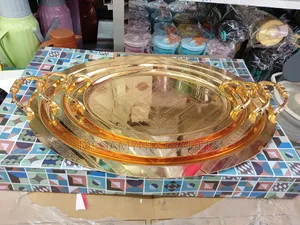 3pc Golden Serving Tray/3pc Metallic Trays Heavy Gauge